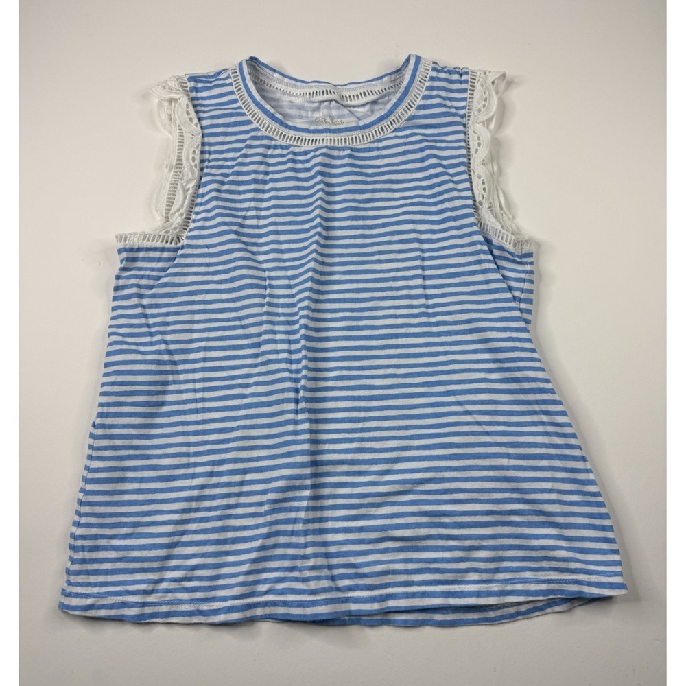 Lilly Pulitzer Tank Top Womens Small Blue White Stripe Lace Trim Sleeveless